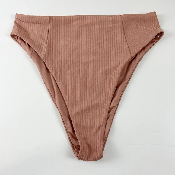 NEW Vitamin A Bikini Bottom Womens Size Large 10 Pink Striped High Waist NWOT - Picture 1 of 9